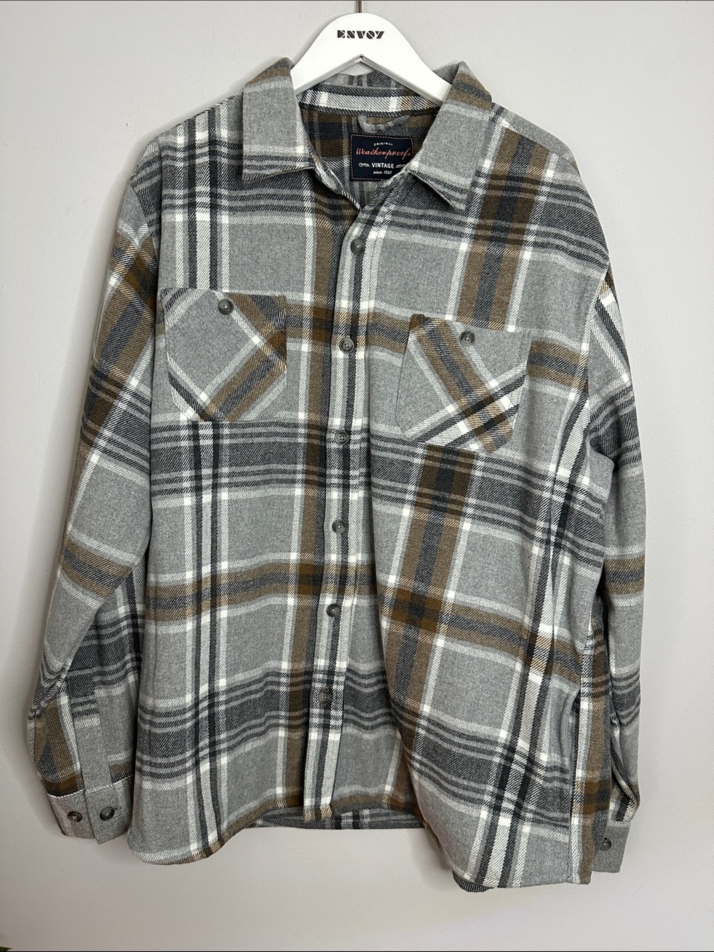 Weatherproof Gray Plaid Flannel Shirt - Casual Men’s Button-Up size XXL
